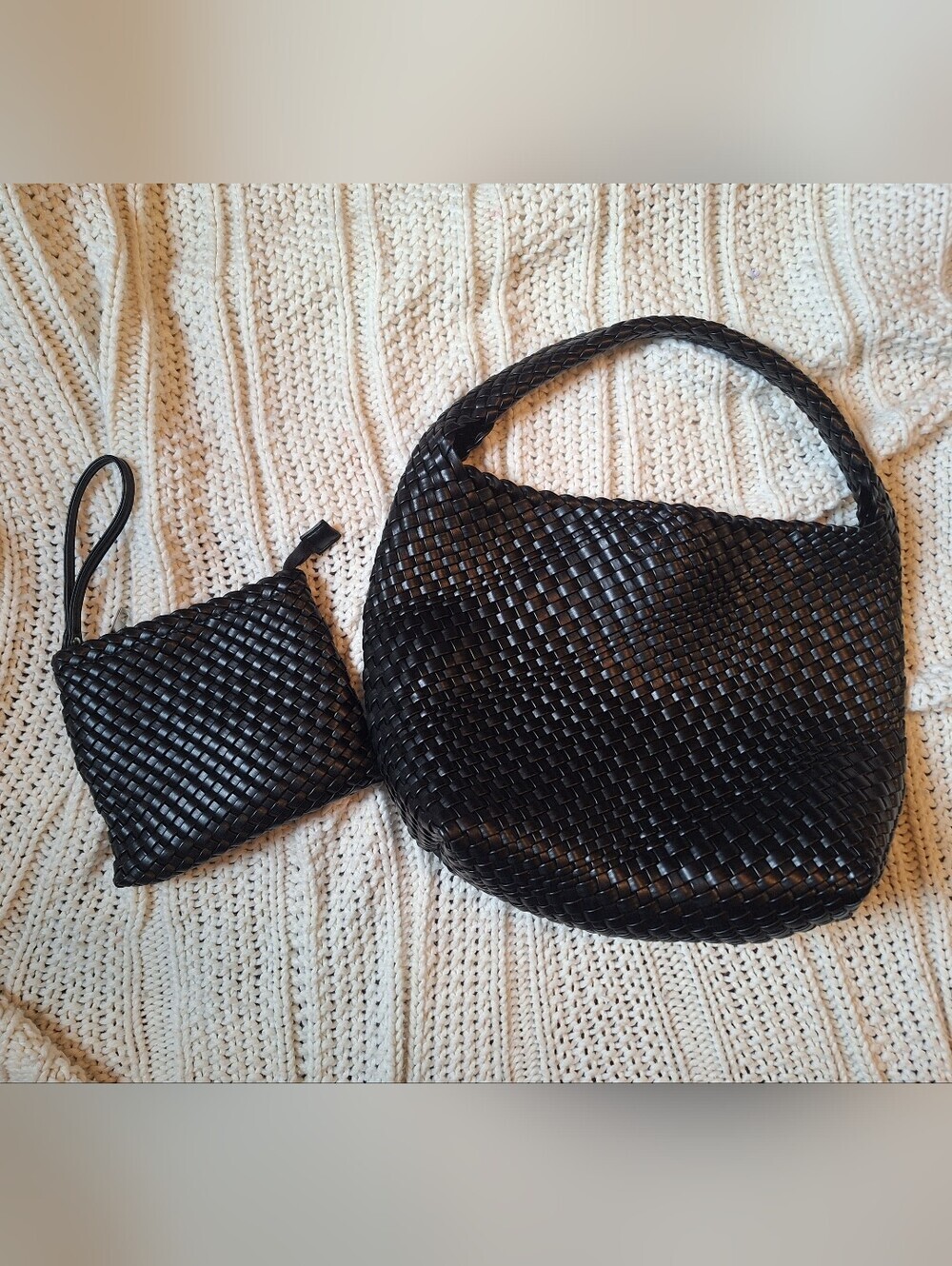 Rachel Zoe Black Woven Hobo with Wristlet NWOT